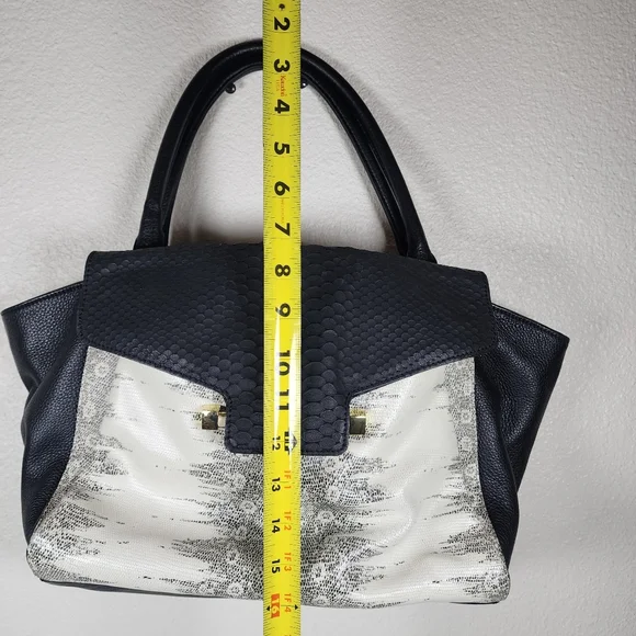 Vince Camuto Julia Satchel White And Black Bag - Picture 16 of 16